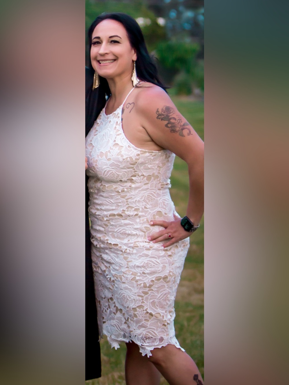 Crochet lace appliqué dress